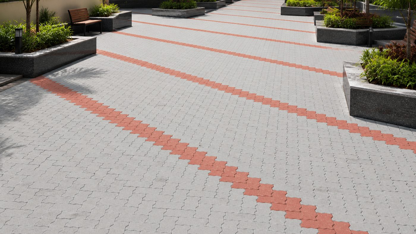 Zig-Zag paver courtyard with stripes